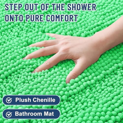 Grandaily Chenille Striped Bathroom Rugs 36x24, Extra Thick and Soft Absorbent Bath Mats, Rubber Backing, Plush Shaggy Shower Carpet, Machine Wash Dry, Bath Rug for Bathroom, Mint Green