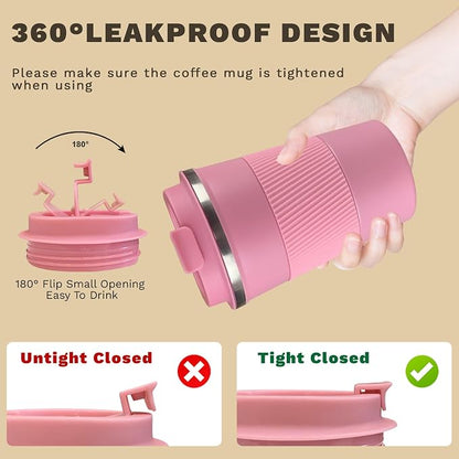 SPLMIFA Vacuum-Insulated Stainless Steel Travel Coffee Mug, Leak-Proof Reusable Coffee Cup with Lid - Keep Hot & Cold Drinks for Hours, Durable Insulated Tumbler for Men & Women(3rd-Pink, 17OZ)