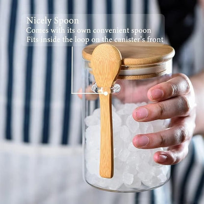 Yalucky Spice Jars, Overnight Oats Containers with Airtight Lid and Spoon, Decorative Kitchen Canisters Set, Glass Storage Containers for Coffee, Tea, Sugar, Spice, Bath Salt, 18Oz/530ML (3PCS)