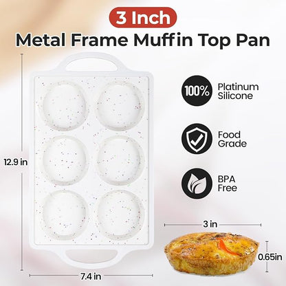 CAKETIME Muffin Top Pan Non Stick, Silicone Egg Molds for Breakfast Sandwiches 3 Inch Round Egg Baking Pan for Oven English Muffins, Whoopie Pies, Corn Bread, Tarts 2 Pack Confetti