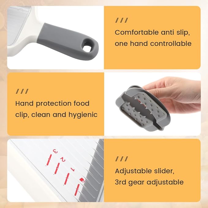 Handheld Mandoline Slicer with Adjustable Blade,3-Thickness (1mm-3mm) Slicer Vegetable Cutter with Safety Hand Guard Potato Onion Tomato & Cucumber Slicer for Salad, Easy to Clean