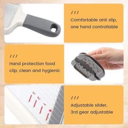 Handheld Mandoline Slicer with Adjustable Blade,3-Thickness (1mm-3mm) Slicer Vegetable Cutter with Safety Hand Guard Potato Onion Tomato & Cucumber Slicer for Salad, Easy to Clean