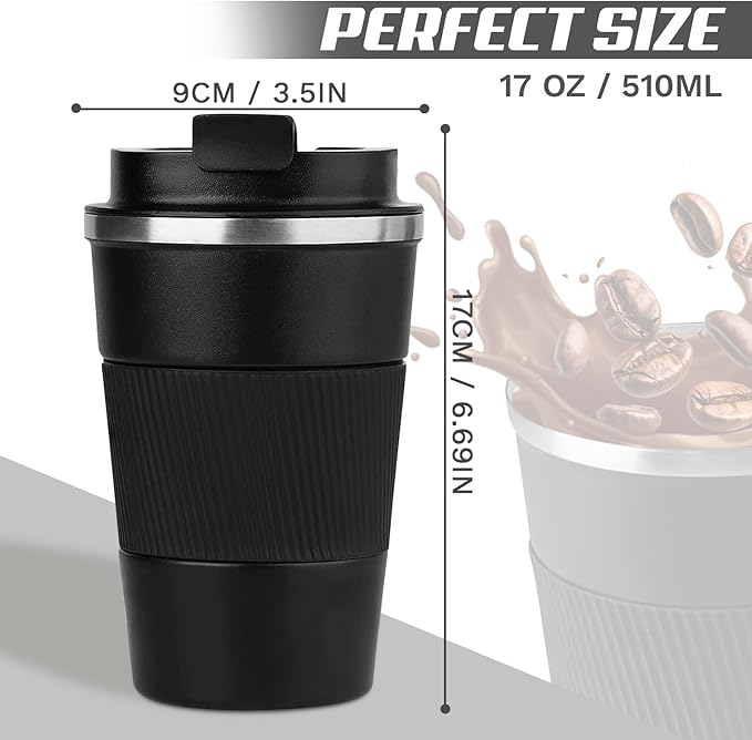 SPLMIFA Vacuum-Insulated Stainless Steel Travel Coffee Mug, Leak-Proof Reusable Coffee Cup with Lid - Keep Hot & Cold Drinks for Hours, Durable Insulated Tumbler for Men & Women(3rd-Black, 17OZ)