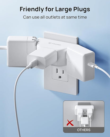 TROND Outlet Extender 3 Pack - Multi Plug Wall Outlet, 3-Prong Grounded Wall Splitter, 3 Way Angled Plug Adapter, Cruise Ship Essentials, ETL Listed, Multiple Expander for Bathroom Kitchen, White