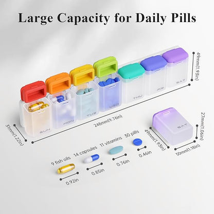 KOVIUU Weekly Pill Organizer Magnetic, Removable Pill Box 7 Day 1 Time a Day, Large Pill Case Travel, Week Once Daily Medication Dispenser, Medicine Container Holder for Supplement Vitamin, White
