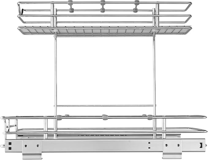 VEVOR 2 Tier Pull Out Cabinet Organizer, 12"W x 17"D Slide Out Pantry Shelves, Sliding Drawer Storage, Chrome-Plated Steel Heavy Duty Roll-out Drawers, for Inside Kitchen Cabinet, Bathroom, Under Sink