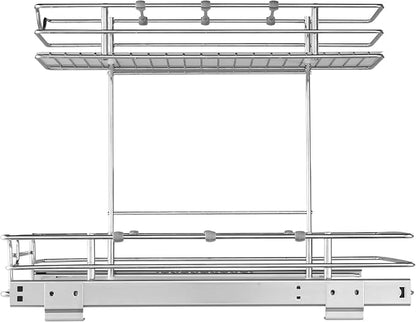 VEVOR 2 Tier Pull Out Cabinet Organizer, 12"W x 17"D Slide Out Pantry Shelves, Sliding Drawer Storage, Chrome-Plated Steel Heavy Duty Roll-out Drawers, for Inside Kitchen Cabinet, Bathroom, Under Sink