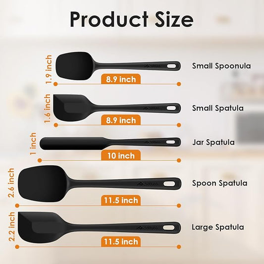 5-Piece Silicone Spatula Set for Baking, 446°F Heat Resistant Non-Stick Cooking Utensils, BPA-Free Food Grade Silicone Scrapers, Non-Scratch Flexible & Dishwasher Safe, Black
