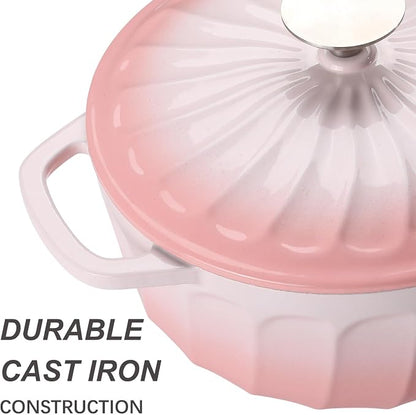 Enameled Cast Iron Dutch Oven Pot with Lid, 3 QT Dutch Oven for Bread Baking, Heavy Duty Cast Iron Pot for Braising, Cook, Bake, Oven Safe across All Cooktops (Pink,3 QT)