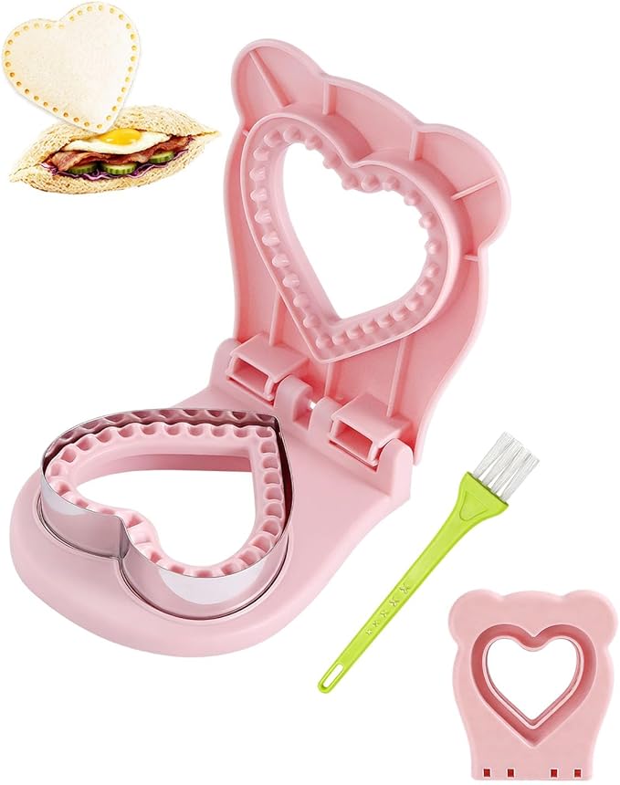 CHICHAUS Uncrustable Sandwich Maker,Sandwiches Pocket Circle Shape 3.7Inch Sandwich Cutter and Sealer,Sandwich Cutter for Kids Breakfast and lunchboxes (Heart Pink)