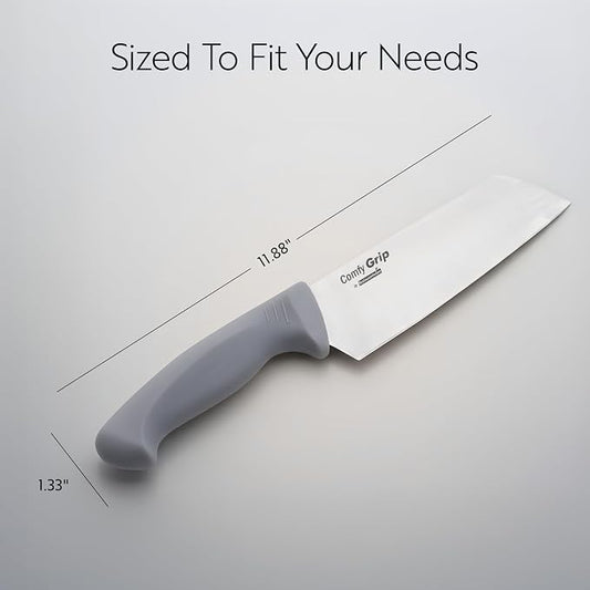 Restaurantware Comfy Grip 6.5 Inch Vegetable Knife 1 Sharp Cooking Knife - Ergonomic Handle Non-Slip Grip Gray Stainless Steel Kitchen Knife Dishwashable Slice And Dice Fruits Or Vegetables