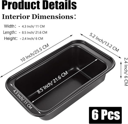 QTLCOHD 6 Pack 8" x 4" Bread Loaf Pan for Baking Homemade Bread, Non Stick Carbon Steel Loaf Pans