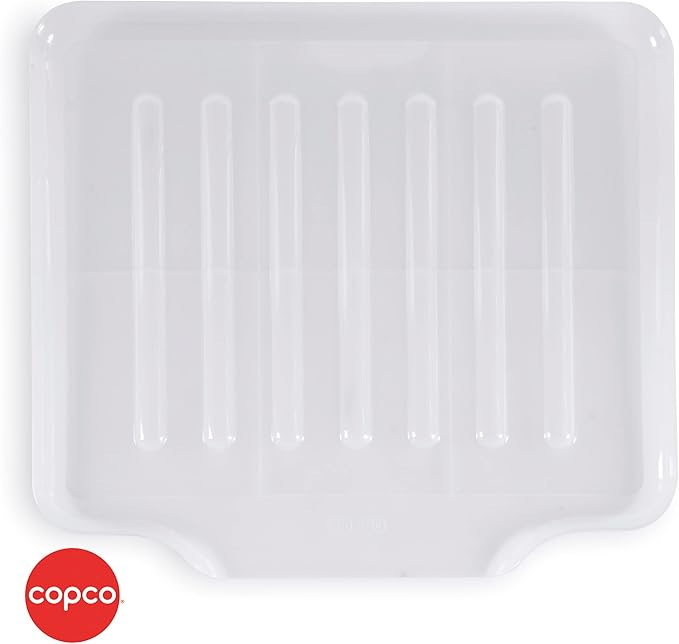 Copco Small Clear Drain Board Fits Under Any Small Dish Rack to Catch Water or for Larger Pots Alone, Angled Base Allows for Self Draining with Raised Ribs to Prevent Water from Puddling