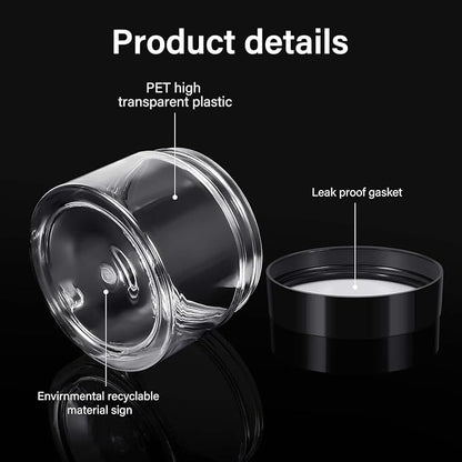 SATINIOR 24 Pieces Empty Clear Plastic Jars with Lids Round Storage Containers Wide-Mouth for Beauty Product Cosmetic Cream Lotion Liquid Butter Craft and Food (Black Lid, 4 oz)