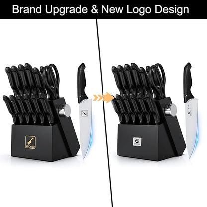 imarku 14-Piece Premium Knife Block Set, Black Kitchen Knife Set with Block and Build-in Sharpener, High-Carbon Stainless Steel Knives for Lasting Sharpness, Dishwasher Safe, Gift for Men