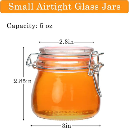 Flrolove 5oz 6pack Glass Jars with Airtight Lid, Glass Food Storage Containers with Lids, Mason Jars, Wire Clip Fastening for Cereal, Flour, Cookie, Spice, Honey, Kitchen Canning
