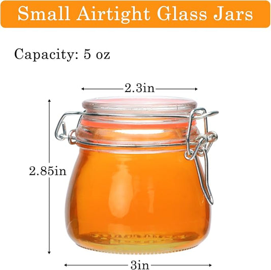 Flrolove 5oz 6pack Glass Jars with Airtight Lid, Glass Food Storage Containers with Lids, Mason Jars, Wire Clip Fastening for Cereal, Flour, Cookie, Spice, Honey, Kitchen Canning