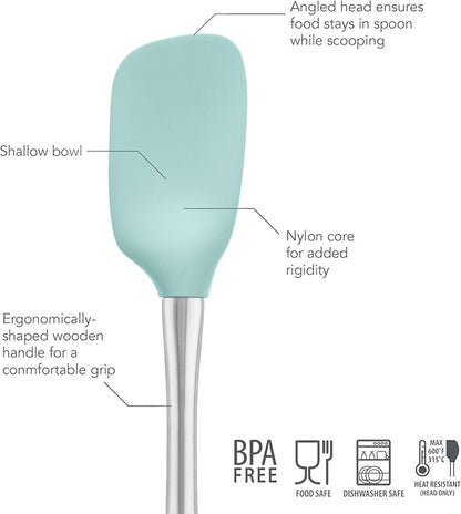 Tovolo Spoon Spatula Spoonula with Stainless Steel Handle Ergonomic Grip Aqua Seafoam Green, Silicone Scoopula Kitchen Utensil Non Scratch Easy Clean Dishwasher Safe Heat Resistant Scoop Spatula