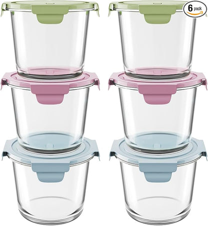 Freshmage 23oz Glass Meal Prep Containers with Lids, Airtight 3-Cup Glass Storage Containers Set, Heat-Resistant BPA-Free for Soup, Leftover, Microwave, Dishwasher, and Freezer Safe (6 Packs)