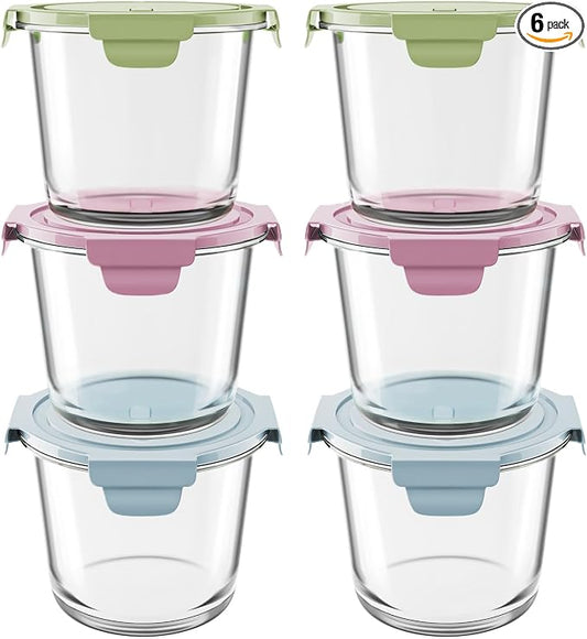 Freshmage 23oz Glass Meal Prep Containers with Lids, Airtight 3-Cup Glass Storage Containers Set, Heat-Resistant BPA-Free for Soup, Leftover, Microwave, Dishwasher, and Freezer Safe (6 Packs)