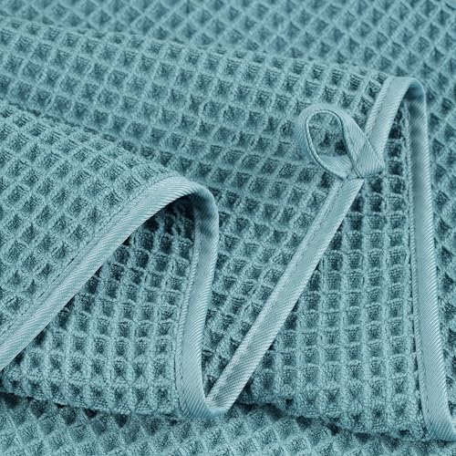 POLYTE 430 GSM Poly Blend Microfiber Quick Dry Waffle Bath Towel Set of 6