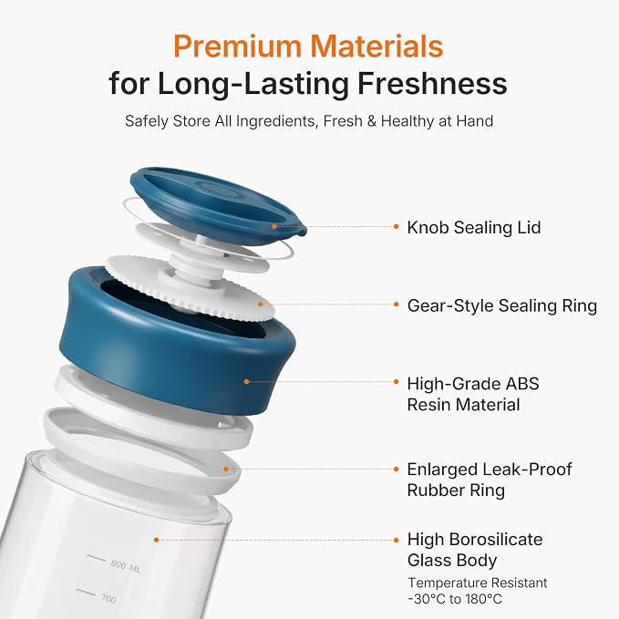 Airtight Food Jar with Blue Rotary Lid, 27oz Borosilicate Food Storage Canisters with Measurement Marks, Wide Mouth Pantry Jar for Kitchen, Counter, Coffee Beans, Oats, Cereal, Pasta, Cookie