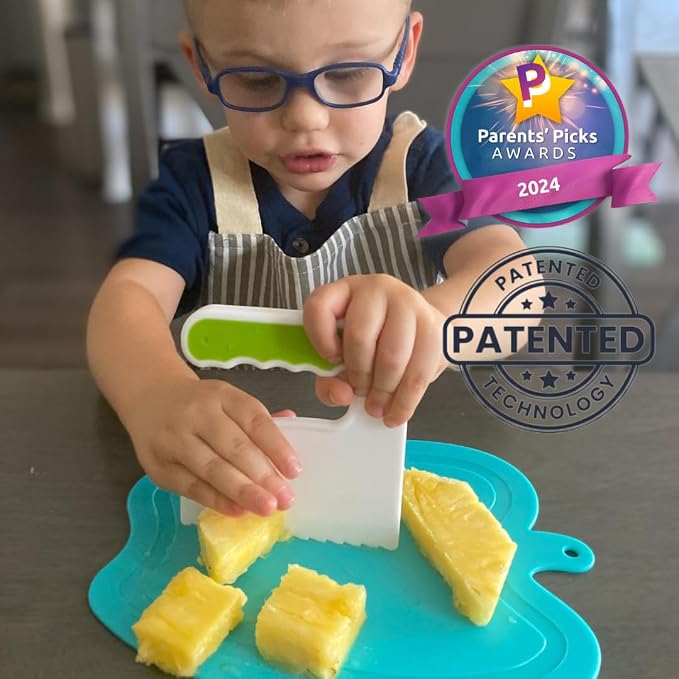 TOVLA JR. Toddler Chopper & Cutting Set | Montessori Safe Kitchen Knives for Kids | Promote Kitchen Safety & Confidence | Encourage Picky Eaters