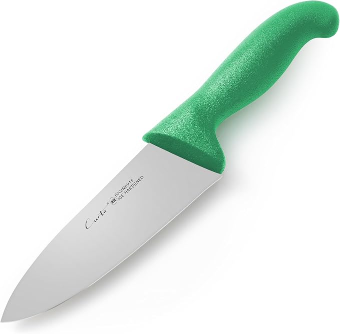 CURTA 6-inch Commercial-Grade Chef's Knife, NSF Listed, Ergonomic, Non-slip Green Handle, High Carbon 420 Stainless Steel Forged Blade Straight Edge, Dishwasher Safe, Rust Proof