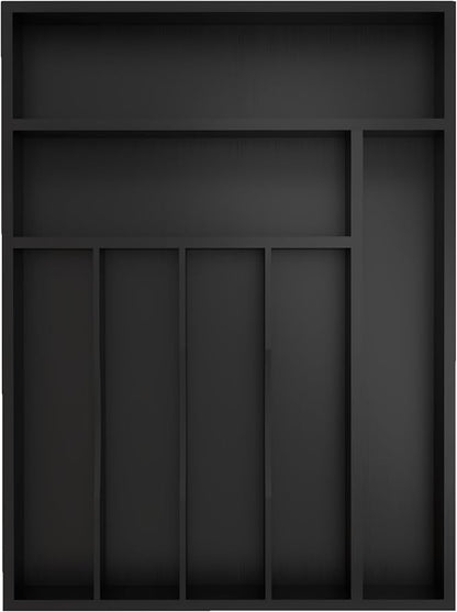 Bamboo Silverware Organizer, Kitchen Drawer Organizer, Utensil Holder, Cutlery Tray & Spoon Flatware Storage with Grooved Drawer Dividers (Black, 12.5''W x 16.5''D)