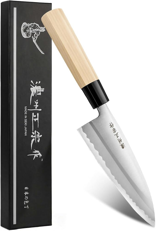 6 Inch Deba Knife, Made in Japan, Right-Handed Single Bevel SK-5 High Carbon Steel, Ultra Sharp 4.1mm Thick Fish Butcher Knife with Octagonal Handle for Fish & Poultry