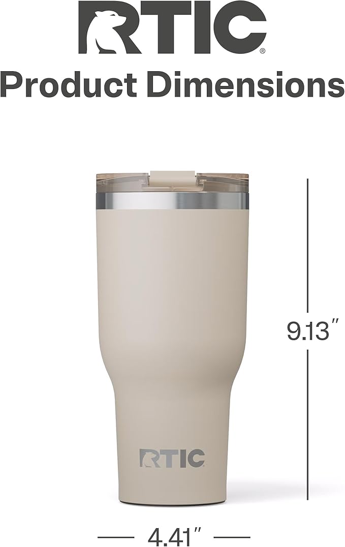 RTIC 40oz Essential Tumbler with Lid, Ceramic Lined, Insulated, Stainless Steel, Metal, Double Wall Vacuum-Insulation, Travel Cup for Iced Coffee, Tea, Hot and Cold Drink, Beach