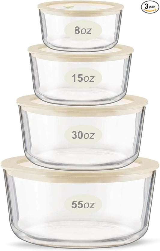 Urban Green Glass Food Container Set with Glass Lid, 4 Pack, Meal Prep Containers with Silicone Framed Airtight Lid, Leakproof, 100% Plastic Free,