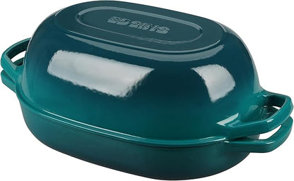 EDGING CASTING Enameled Cast Iron Oval Dutch Oven Pot with Lid, Dutch Oven for Sourdough Bread Baking, Bread Oven, Bread Dutch Oven, Oval Bread Pan, 7qt, Darkcyan