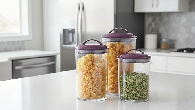 Reston Lloyd Food Storage Containers, BPA Free Airtight Canisters for Cereal, Pasta, Sugar, Coffee, Flour, Cookies, Loose Tea, for Kitchen Organization, Set of 3, Plum