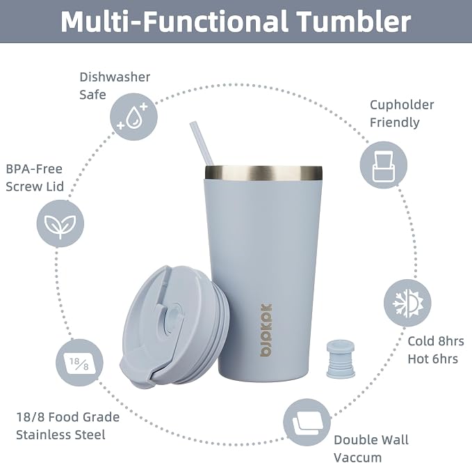 BJPKPK 18oz Stainless Steel Insulated Tumbler With lid And Straw Travel Coffee Thermal Tumblers Cup For Women And Men,Modern Blue