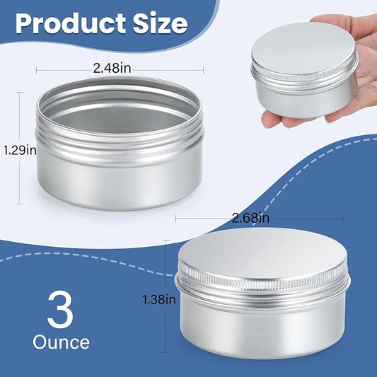 3oz Tins Aluminum Tin Can 10Pack Salve Tins, 3 oz Tin with Lids Refillable Containers With Screw Top and Labels for Salve, Candle, Spices or Balms(Silver)