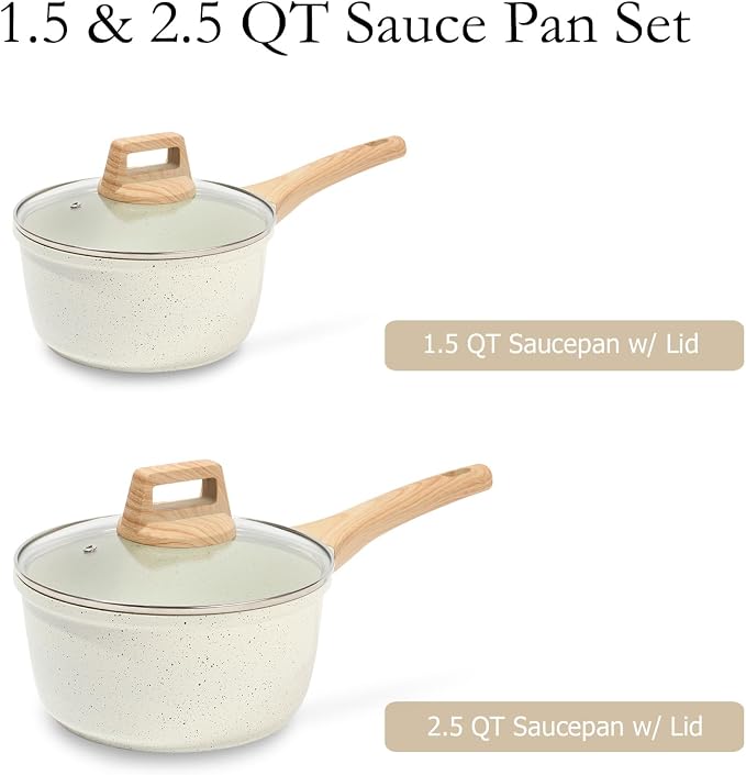 ESLITE LIFE 1.5 QT & 2.5 QT Sauce Pan Set with Lids, Nonstick Small Soup Pot Compatible with All Stovetops (Gas, Electric & Induction), PFOA Free, White