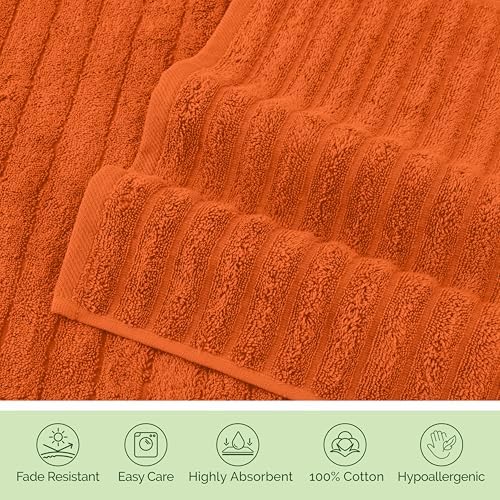 Elegant Comfort 100% Turkish Cotton Corduroy Ribbed Luxury Washcloths 6 Pack Soft 13 x 13 Inch - Higly Absorbent, Durable, Quick Dry, Spa Premium Hotel Quality for Bathroom or Travel, Orange
