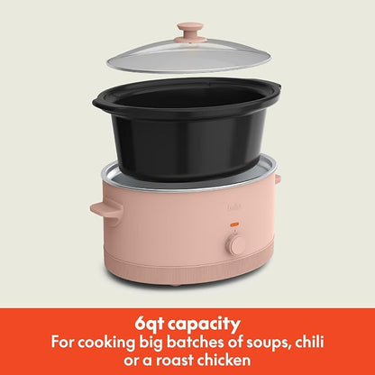 bella 6.0 Qt Manual Slow Cooker, Ceramic Nonstick Coating, 3 Temperature Settings, Dishwasher Safe Stoneware Pot and Tempered Glass Lid, Cool Touch Handles & Tangle Free Cord Wrap, Blossom