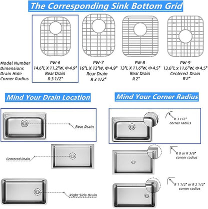 Kitchen Sink Bottom Grid Protector 14.6"L X 11.2"W, Stainless Steel Sink Grate with Rear Drain Universal Metal Sink Rack for Kitchen Double Bowl Sink, 2Pack