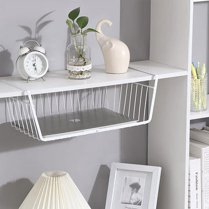 Under Shelf Storage Basket, Hanging shelf basket Slides Under Shelves for Storage Metal Under Cabinet Shelf Basket Organizer Space Saving for Kitchen Pantry Desk Bookshelf (White Pack of 2)