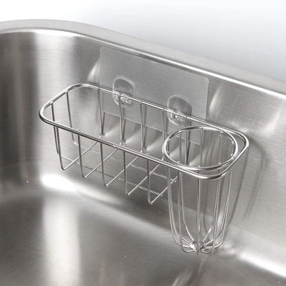 HULISEN 3-in-1 Sponge Holder for Kitchen Sink with Dish Brush Holder, Stainless Steel Caddy for Soap, Scrubber, No Drill and Rustproof, Silver