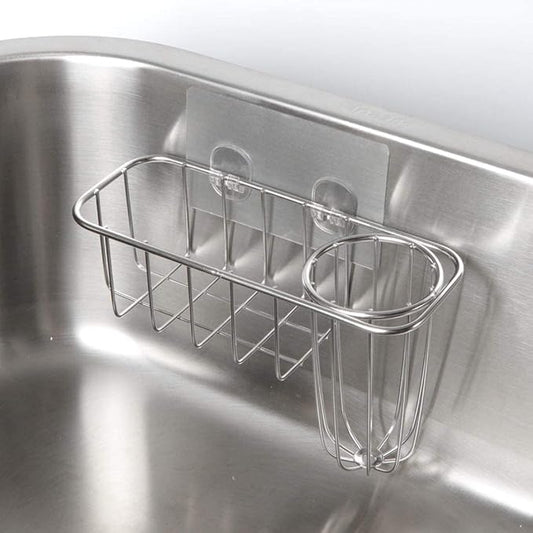HULISEN 3-in-1 Sponge Holder for Kitchen Sink with Dish Brush Holder, Stainless Steel Caddy for Soap, Scrubber, No Drill and Rustproof, Silver