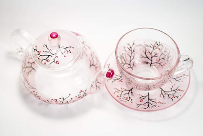 Cherry Blossom Teapot with Cups and Saucers Elegant Tea Set Women Hand Painted Personalized Mother's Day Gift Handmade Luxurious Tea Accessories for Tea Party Japanese Style Teapot Set
