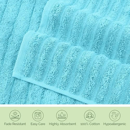 Elegant Comfort Luxury 100% Turkish Cotton Corduroy Ribbed 4 Pack Hand Towel Set 16 x 28 Inch - Absorbent, Super Soft, Quick Dry, Premium Towels for Bathroom, Gym, Spa and Hotel Use, Aqua