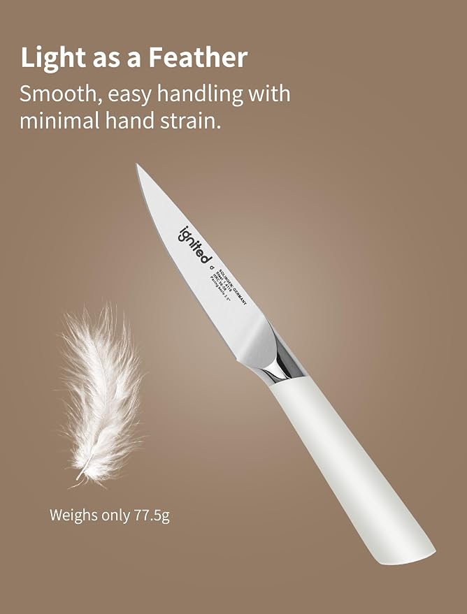 3.5 Inch Paring Knife – German Stainless Steel, Ergonomic Ivory White Handle, Minimalist Small Kitchen Knife for Peeling & Cutting, Ideal Gift for Chefs, Cooks
