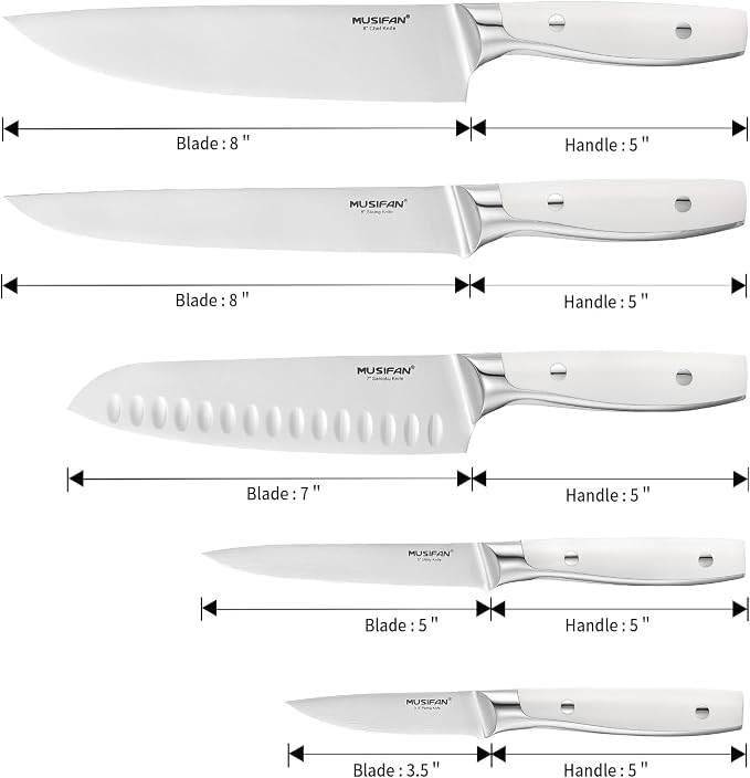 Musifan 5-Piece Chef Knife Set, Professional Ultra Sharp Kitchen Knives For Cooking High Carbon Stainless Steel, With Ergonomic Handle Design (five)