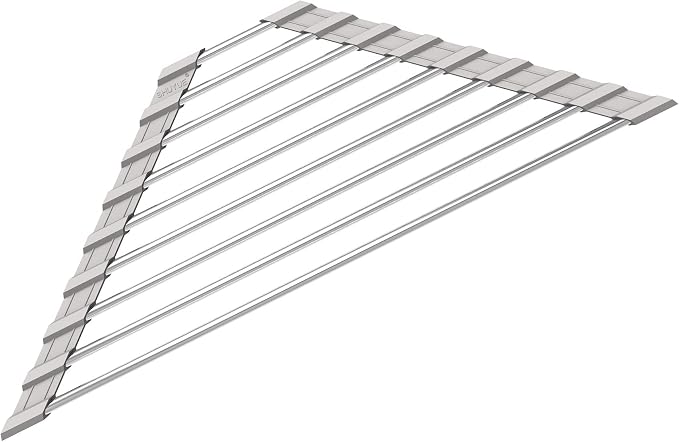 Triangle Dish Drying Rack for Sink Corner Roll Up Folding Stainless Steel Multipurpose Over The Sink Dish Drainer Mat for Kitchen (Grey)