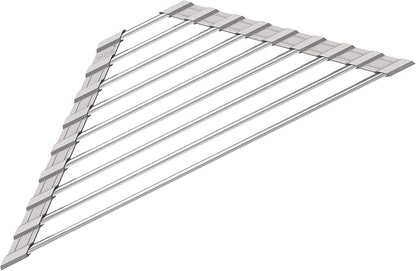 Triangle Dish Drying Rack for Sink Corner Roll Up Folding Stainless Steel Multipurpose Over The Sink Dish Drainer Mat for Kitchen (Grey)
