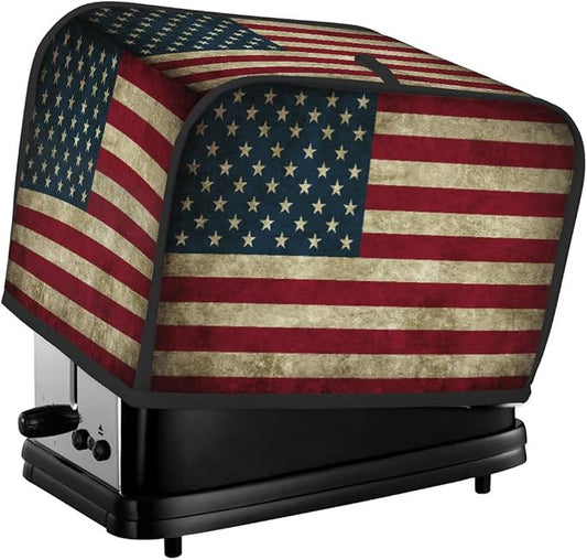 Flag Retro Usa Toaster Cover 4 Slice Wide Slot Washable Kitchen Appliance Covers Fingerprint Bread Machine Dust Cover Small Toaster Oven Accessories Covers Bread Maker Bag Women Gift